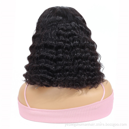 150% Density Full And Thick Human Hair Double Weft Extension Wigs Short Bob 4X4 Closure Front Lace Peruvian Deep Wave Hair Wig